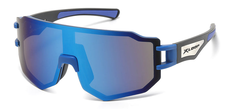 NEW EDGE EYEWEAR XLOOP 8X3645 BLUE TINTED SHIELD LENS SEMI-RIMLESS SUNGLASSES"