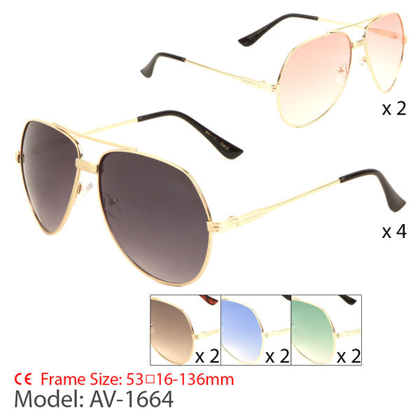 AV-1664 Rounded Grooved Frame Aviators Sunglasses