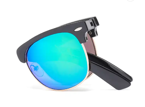 FOLDING BLACK SUNGLASSES WITH MULTICOLORED LENSES