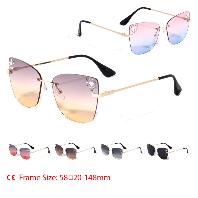 New Edge Eyewear Luxury Rimless Rhinestones Sunglasses